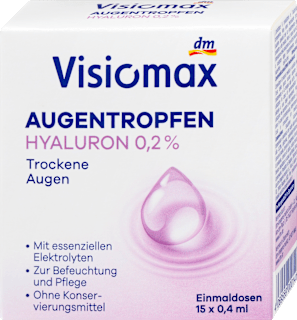 Augentropfen mit 0,2% Hyaluron, ohne Konservierungsmittel (15x0,4 ml) Visiomax