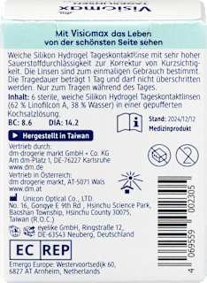 Silikon-Hydrogel Tageslinsen Dioptrie -1,00 Visiomax