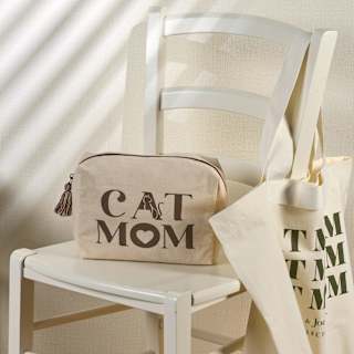 Aufbewahrungs-Tasche "CAT MOM" aus Bio-Baumwolle, natur/braun (24x16x10 cm) Vito & Joe