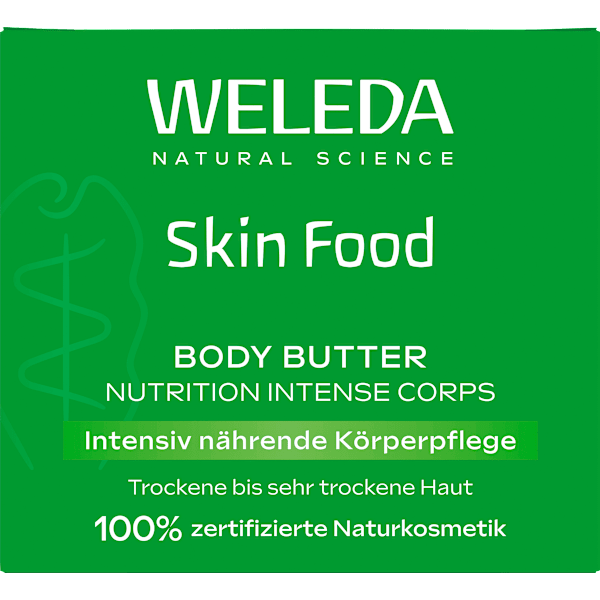 Körperbutter Skin Food im Glastiegel WELEDA