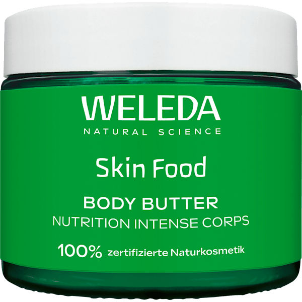 Körperbutter Skin Food im Glastiegel WELEDA