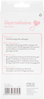 Trinkhalme aus Glas mit Herz, rosa wenco