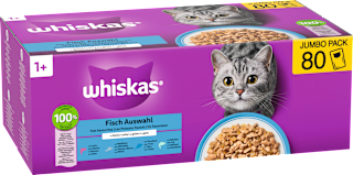 Nassfutter Katze Fisch Auswahl in Gelee, Jumbopack (80x85 g) Whiskas