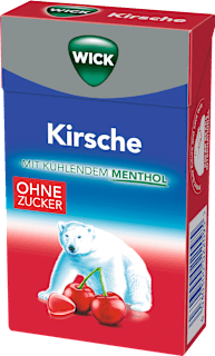 Bonbon, Kirsche mit Menthol, zuckerfei, in der Taschenbox WICK