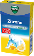 Bonbon, Zitrone mit Menthol, zuckerfrei, in der Taschenbox WICK
