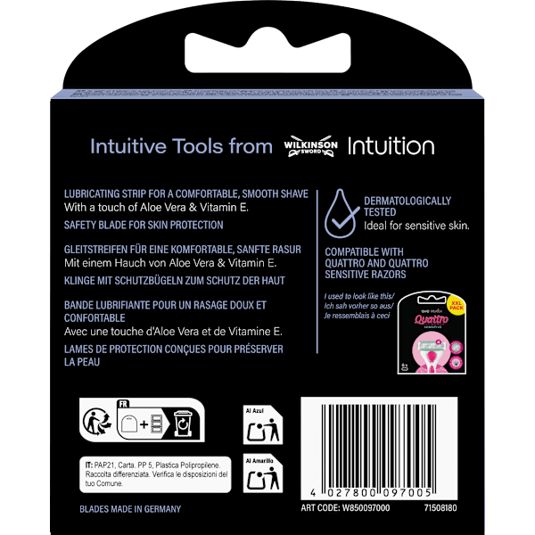 Rasierklingen, Intuition Quattro Sensitive  WILKINSON SWORD