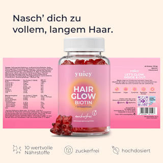 Haarvitamine Hair Glow Biotin I B12 + 8 Essentials Gummies (45 Stück) yuicy